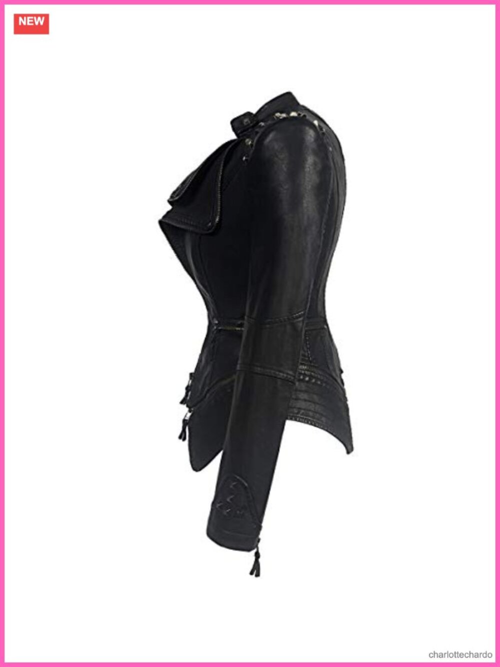 Women's Faux Leather Biker Jacket Studded Perfectly Shaping Aviator Moto - Picture 3 of 5